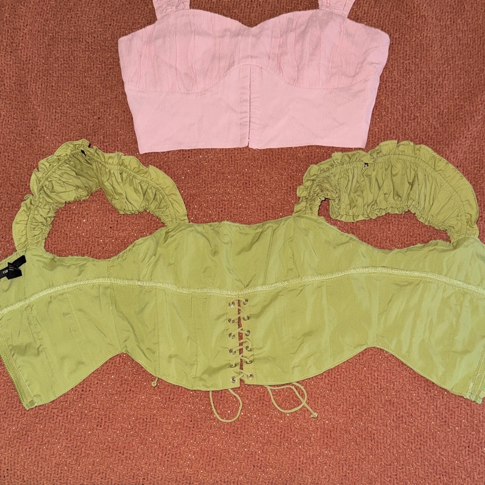 Forever 21 Pink and Light Green Ruched Bustier Crop Tops 💚🩷
